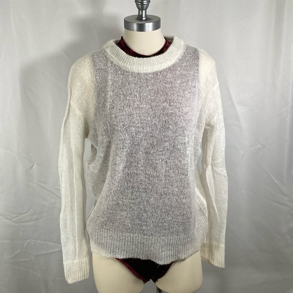 Zenana open weave ivory sweater sexy lightweight mohair blend snow bunny medium - Picture 2 of 8